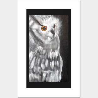 Black and white acrylic painting owl Posters and Art